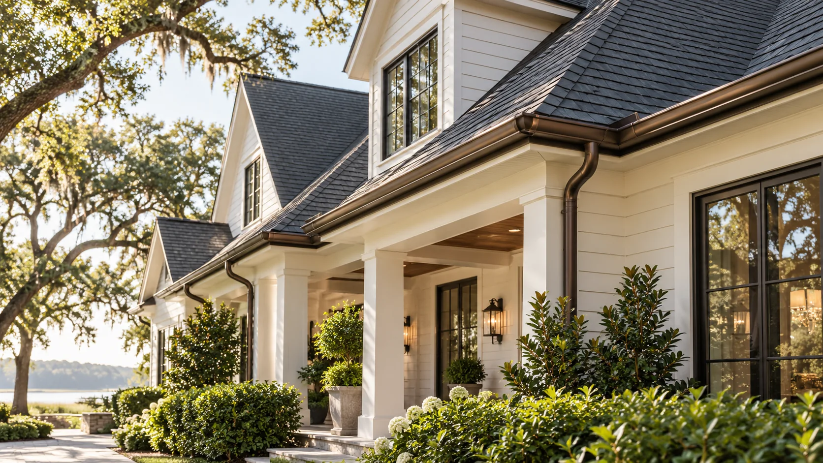 Illustrative exterior showing coordinated roof and facade